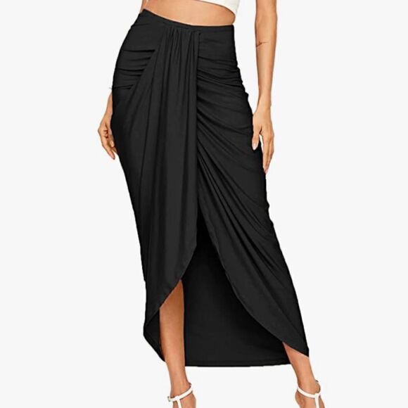 NEW Black Maxi Skirt - Twist Detail - Size Small - Open Front Slit NWOT - Picture 3 of 6